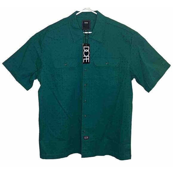Men's DOPE Blood Sweat & Tears Sz 2XL WorkFlex Green Button Up SS Shirt • NWT - Picture 1 of 12